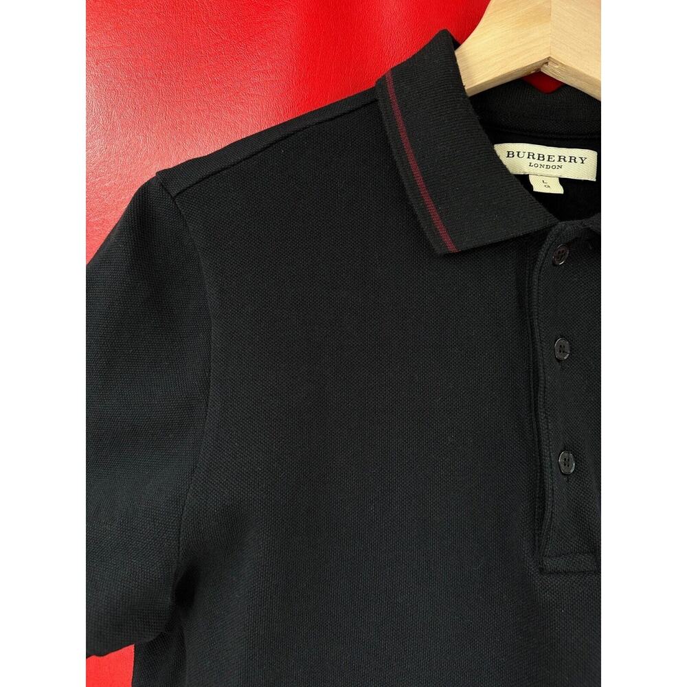 Burberry Chest Logo Atkins Black Pique Cotton Polo Shirt Dry Cleaned Slim Fit LG - Picture 5 of 13